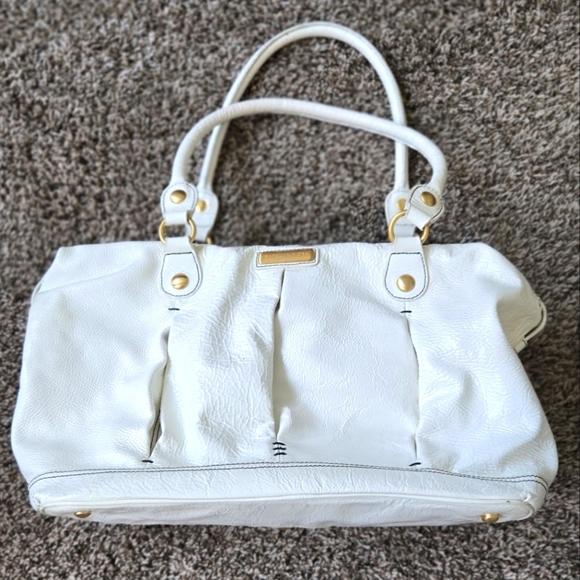 ISABELLA FIORE ZIP IT ADA Patent Leather White Satchel Bag Handbag Purse - Picture 1 of 9